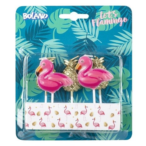 Taartkaarsje Flamingo en Ananas 5 stuks