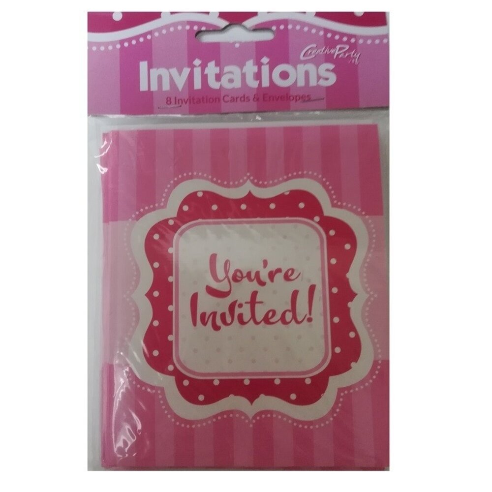 Uitnodiging Happy Birthday pink 8 stuks