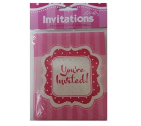 Invitation Happy Birthday Pink 8 pieces Invitation Happy Birthday Pink 8 pieces