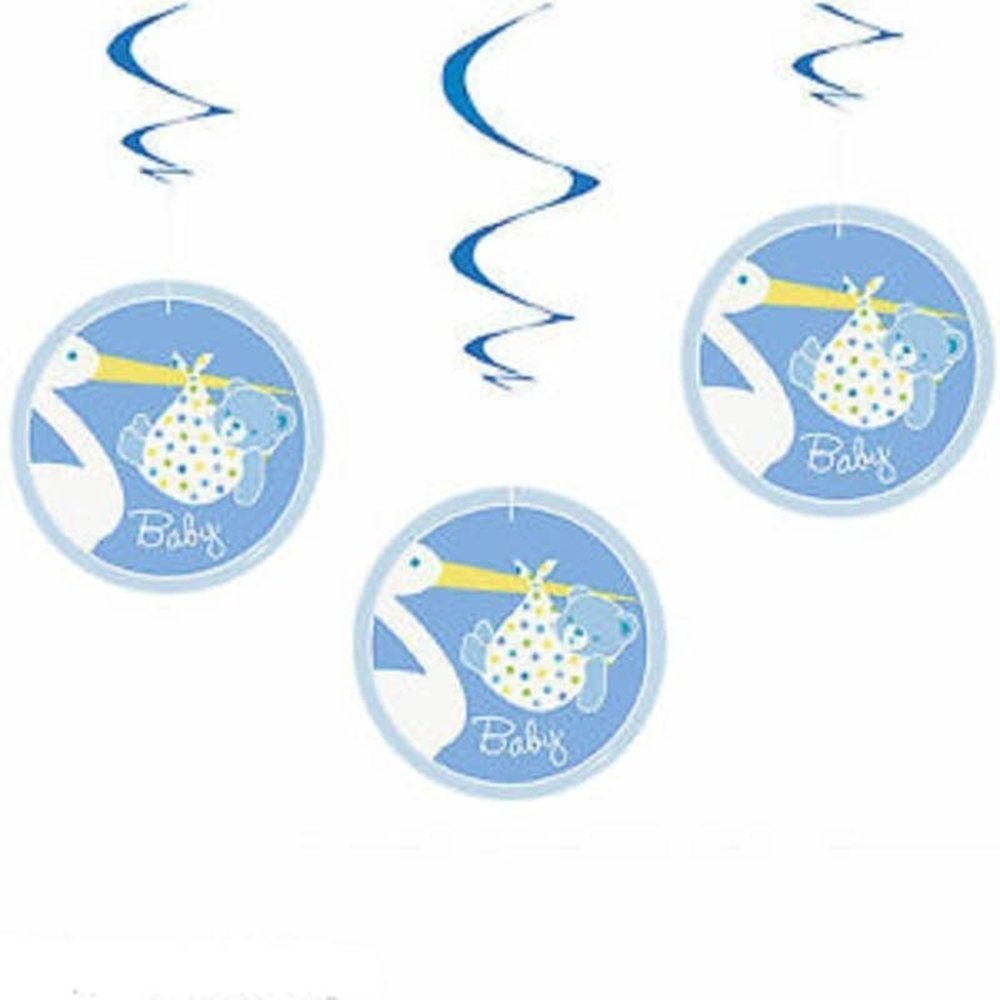 Decoratie swirl Ooievaar baby blauw 3 stuks