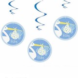 Decoratie swirl Ooievaar baby blauw 3 stuks