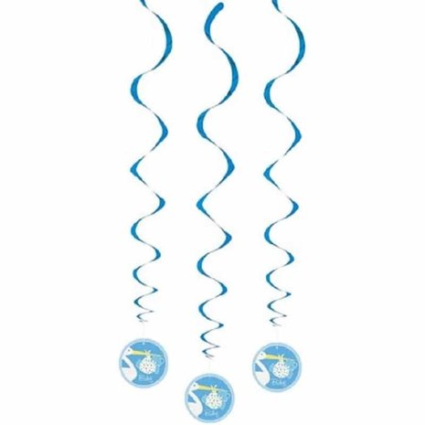 Decoratie swirl Ooievaar baby blauw 3 stuks