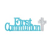 Table center piece first communion blue glitter Table center piece first communion blue glitter