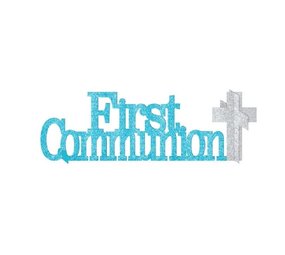 Pièce centrale de table première communion bleue paillettes