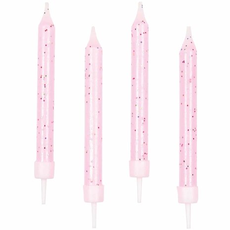 Taartkaarsjes glitter licht roze | 12 stuks Taartkaarsjes glitter licht roze | 12 stuks