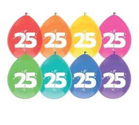 Ballons 25 ans de couleurs fraîches 8 pièces