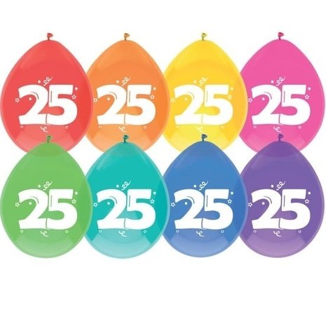Balloons 25 years fresh colors 8 pieces