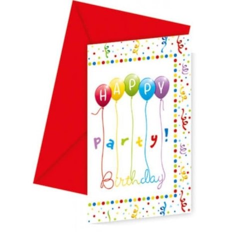 Invitation Joyeux anniversaire Ballons | 6 morceaux Invitation Joyeux anniversaire Ballons | 6 morceaux