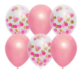 Balloon pink mix with confetti | 6 pieces