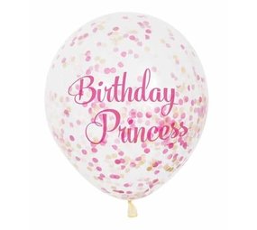 Ballon Birthday Princess met confetti 6 stuks Ballon Birthday Princess met confetti 6 stuks