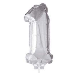 Figure balloon 1 silver with stick | 40cm Figure balloon 1 silver with stick | 40cm