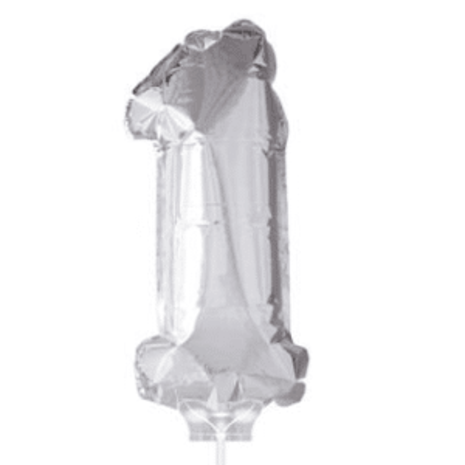 Figure balloon 1 silver with stick | 40cm Figure balloon 1 silver with stick | 40cm
