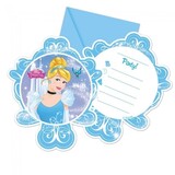 Invitation Cendrillon avec enveloppes bleu clair 6 pièces