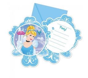 Invitation Cinderella with light blue envelopes 6 pieces