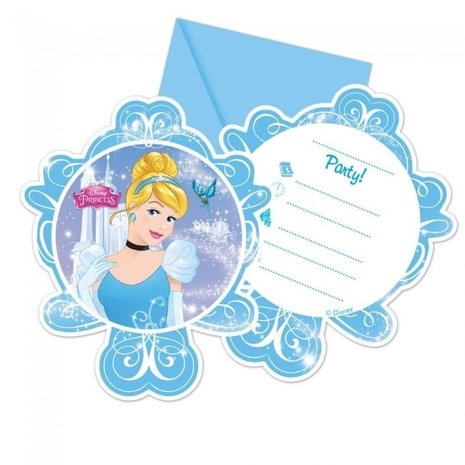 Invitation Cendrillon avec enveloppes bleu clair 6 pièces