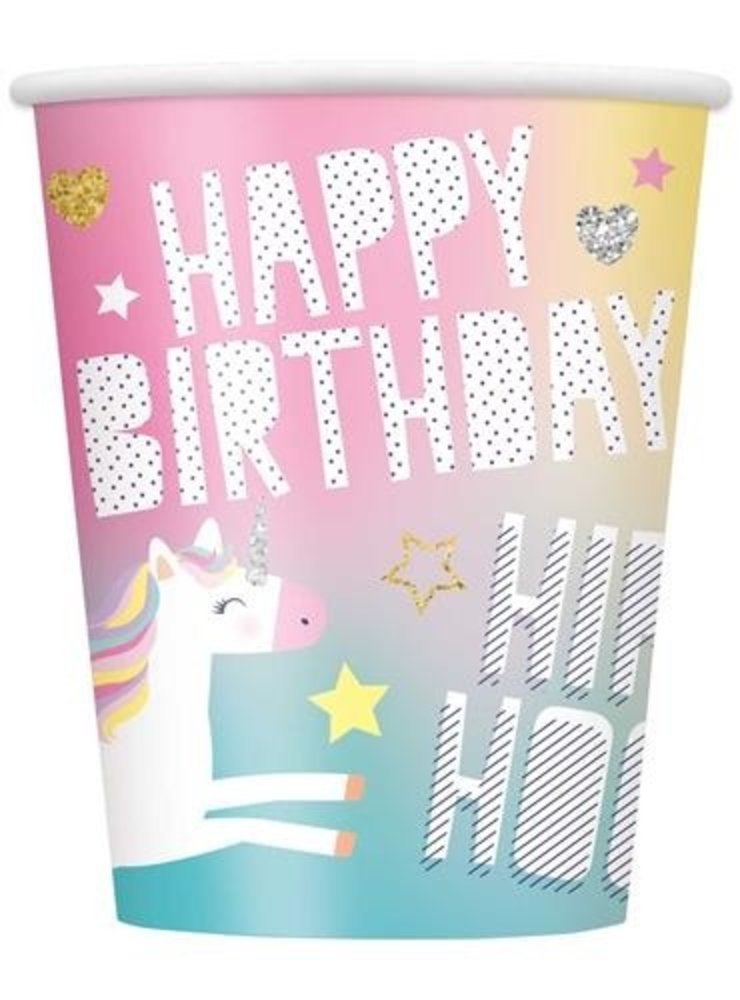 Unique Party Unicorn Hooray Bekers 250ml | 8 stuks