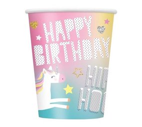 Unique Party Einhorn Hurra Becher 250ml | 8 Stück Unique Party Einhorn Hurra Becher 250ml | 8 Stück