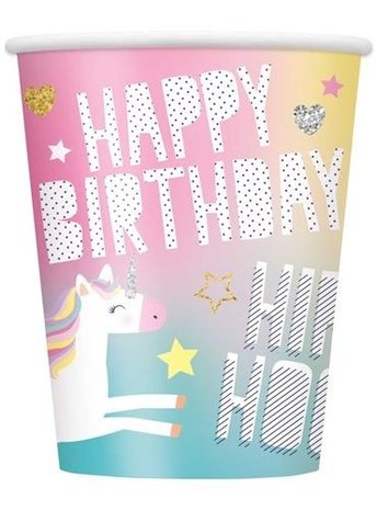 Unique Party Unicorn Hooray Bekers 250ml | 8 stuks
