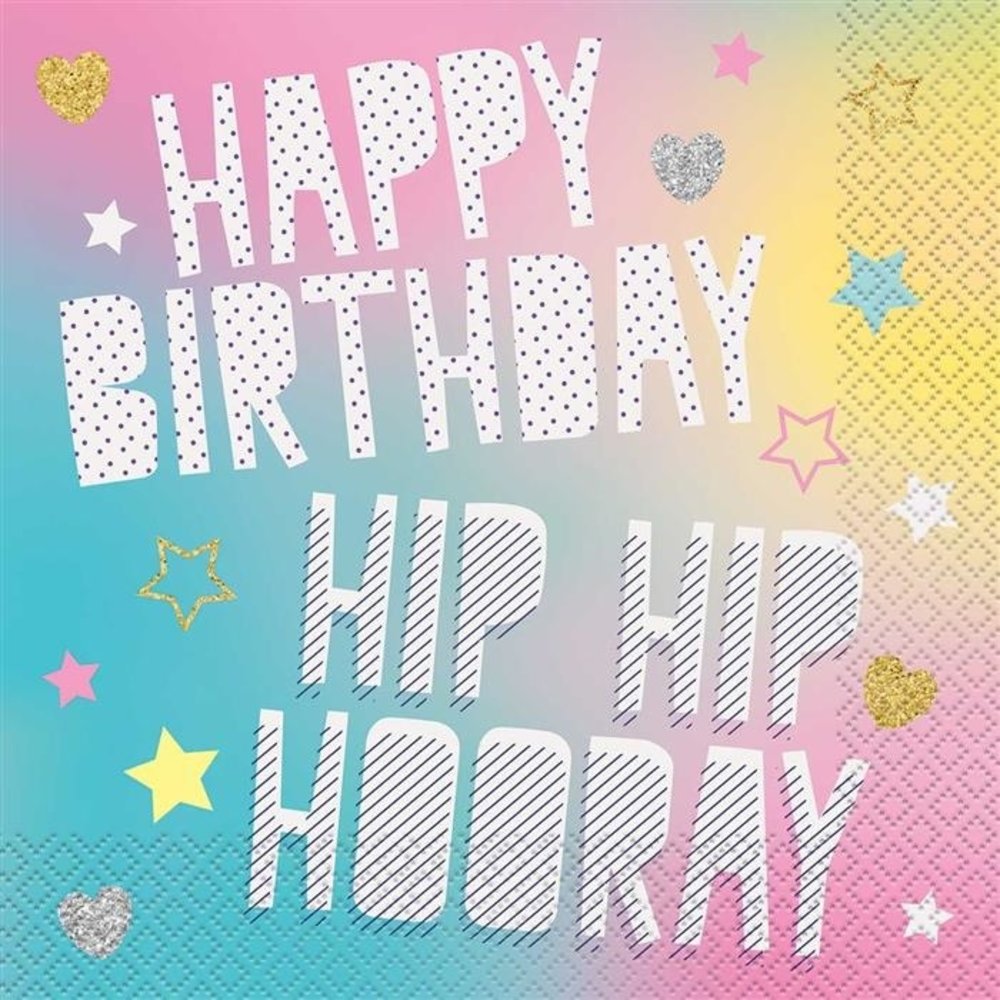 Unique Party Unicorn Hooray Happy Birthday Servetten 33x33cm | 16 stuks