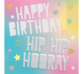 Unique Party Einhorn Hurra Happy Birthday Servietten 33x33cm | 16 Stück