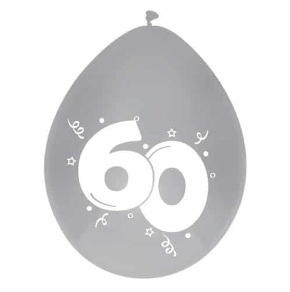 Ballon 60 jaar diamant zilver 6 stuks