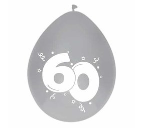 Ballon 60 jaar diamant zilver 6 stuks Ballon 60 jaar diamant zilver 6 stuks