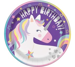 Unique Party Assiette Unicorn Hooray Happy Birthday 23cm | 8 pièces