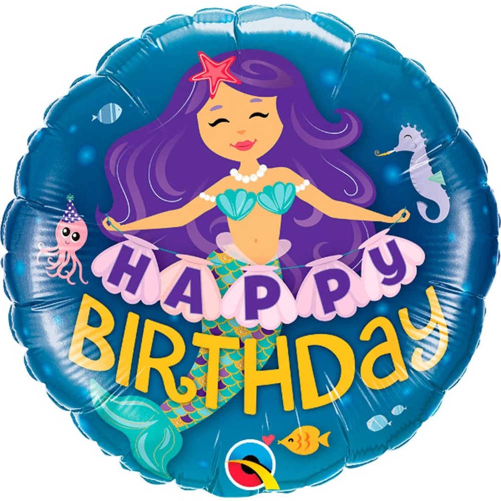 Qualatex Mermaid Happy Birthday Foil Balloon 45cm | per Unit Qualatex Mermaid Happy Birthday Foil Balloon 45cm | per Unit