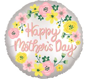 Folie Ballon Happy Mother's Day Flowers Silver | 45 cm Folie Ballon Happy Mother's Day Flowers Silver | 45 cm