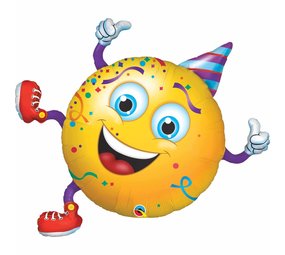 Forme Foil Smiley avec chapeau de fête | 97 cm Forme Foil Smiley avec chapeau de fête | 97 cm