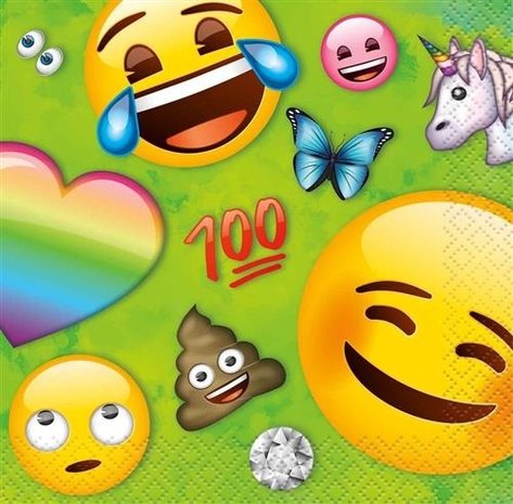Servet Emoji fun rainbow 25x25cm | 16 stuks Servet Emoji fun rainbow 25x25cm | 16 stuks