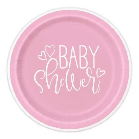 Baby Shower bordje hartjes roze 18cm | 8 stuks Baby Shower bordje hartjes roze 18cm | 8 stuks