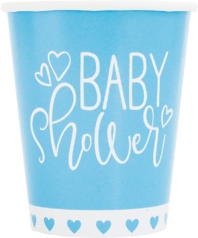 Unique Party Baby Shower beker hartjes blauw | 8 stuks