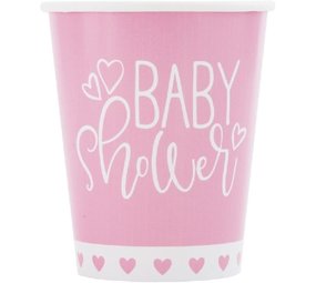 Baby Shower Cup Hearts Pink | 8 pieces