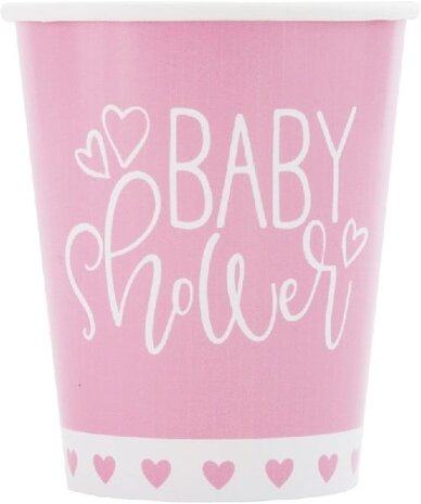 Baby Shower Cup Hearts Pink | 8 pieces