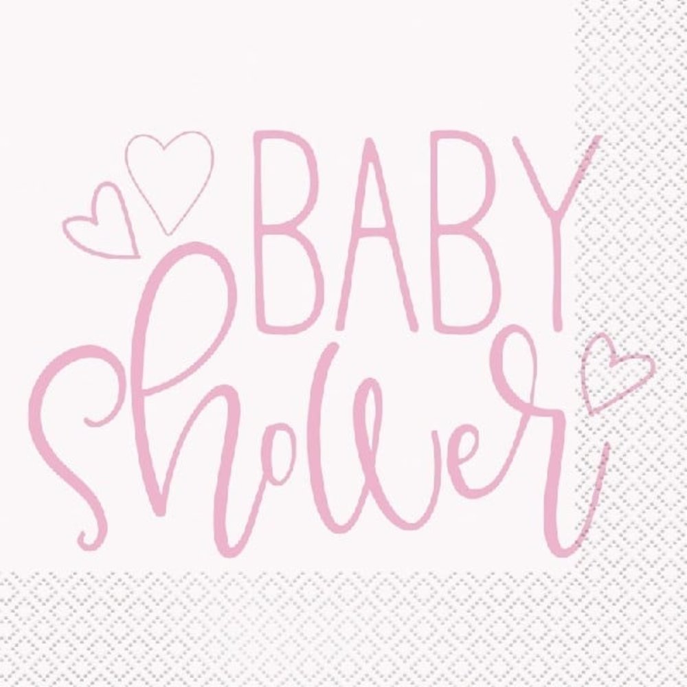 Baby Shower servet hartjes roze | 16 stuks