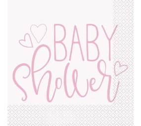 Baby Shower servet hartjes roze | 16 stuks
