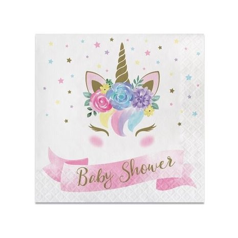 Creative Converting Serviettes Bébé Licorne Baby Shower 33x33cm | 16 pièces