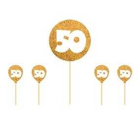 Folat Taart Topper 50 jaar Goud Glitter | 5 delig Folat Taart Topper 50 jaar Goud Glitter | 5 delig