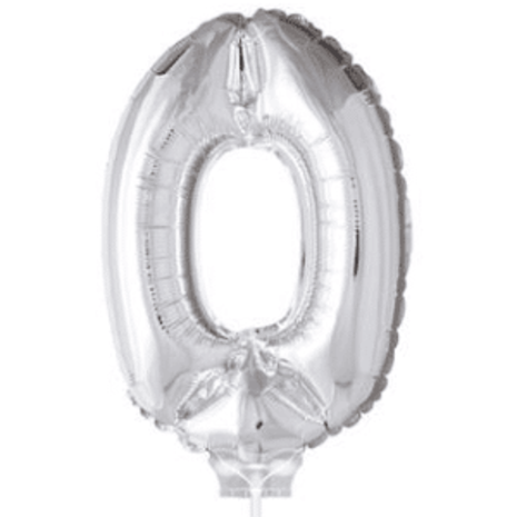 Figure balloon 0 silver with stick | 40cm