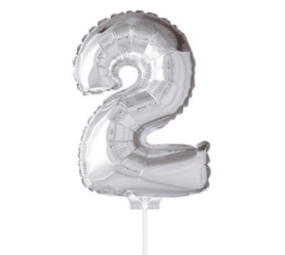 Ziffer Ballon 2 Silber mit Stick | 40 cm