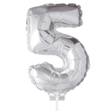 Ballon numérique 5 argent avec bâton | 40cm