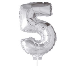 Figurenballon 5 Silber mit Stick | 40 cm Figurenballon 5 Silber mit Stick | 40 cm