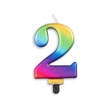 Globos Nordic Kerze 2 Jahre Regenbogen Metallic | 8cm