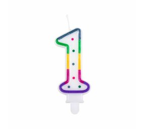 Boland Bougie 1 an Rainbow Stip | 8cm Boland Bougie 1 an Rainbow Stip | 8cm