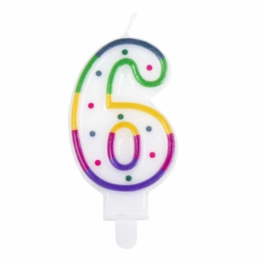 Boland Kerze 6 Jahre Regenbogenpunkt | 8cm Boland Kerze 6 Jahre Regenbogenpunkt | 8cm