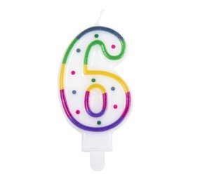 Boland Bougie 6 ans Rainbow Stip | 8cm Boland Bougie 6 ans Rainbow Stip | 8cm