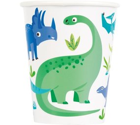 Unique Party Dinosaurus Blue & Green Cups 250 ml | 8 Stücke