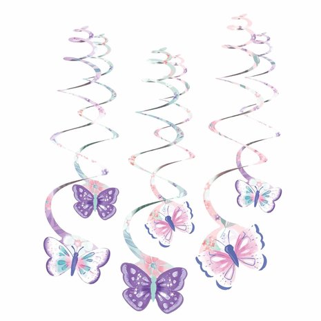 Hangdecoratie Swirls Vlinders 61cm  | 6 stuks Hangdecoratie Swirls Vlinders 61cm  | 6 stuks