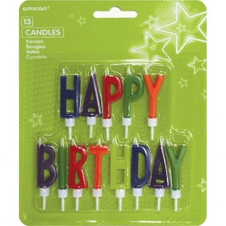 Cake candles Happy Birthday colored | 13-piece